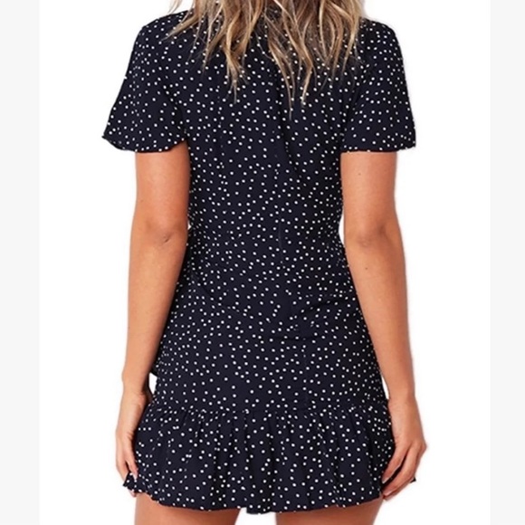 NWT Black Polka Dot Ruffle Wrap Dress - Picture 2 of 4